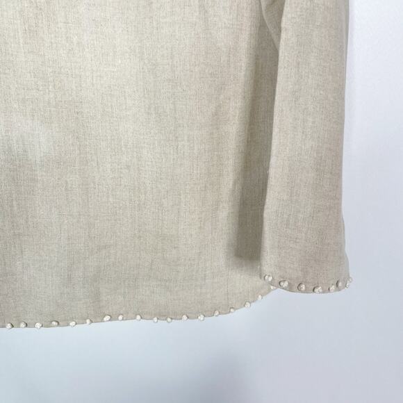 J Crew Womens Size 2 Cream White Embroidered Linen Top with Pom Poms Crew Neck - Picture 5 of 12
